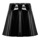 Women's Wet Look Leather Mini Skirts / High Waist Pleated Latex Circle Skirt / Sexy Clubwear Skirts - EVE's SECRETS
