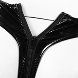 Women's Wet Look Patent Leather Costumes / Spaghetti Straps Bra Top with Zipper - EVE's SECRETS