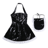 Women's Wet Look Patent Leather Maid Dress Cosplay Costumes / Hot Maid Servant Outfits Halter Dress - EVE's SECRETS
