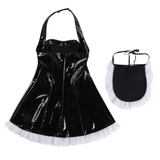 Women's Wet Look Patent Leather Maid Dress Cosplay Costumes / Hot Maid Servant Outfits Halter Dress - EVE's SECRETS