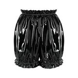Women's Wet Look PU Leather Ruffled Lingerie / Elastic Waistband Female Sexy Underwear Panties