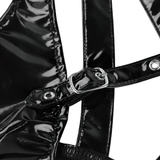 Women's Wetlook Black PU Leather Crop Top / Wire-Free Unlined Bra Top with Buckle Strap - EVE's SECRETS