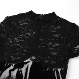 Women's Wetlook Lingerie Clubwear / Lace Splice High Cut Back Zipper Bodysuit - EVE's SECRETS