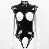 Womens Wetlook Nipples Hole Вodysuit / Exotic Teddies Patent Leather Open Cup Female Apparel - EVE's SECRETS
