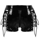 Women's Wetlook Sexy Mini Shorts / Leather Low Rise Hollow Out Lace-up Booty - EVE's SECRETS