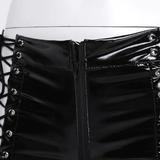 Women's Wetlook Sexy Mini Shorts / Leather Low Rise Hollow Out Lace-up Booty - EVE's SECRETS