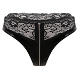 Women's Zipper Wetlook Panties with Lace / Female Sexy Low-Rise Black Briefs - EVE's SECRETS