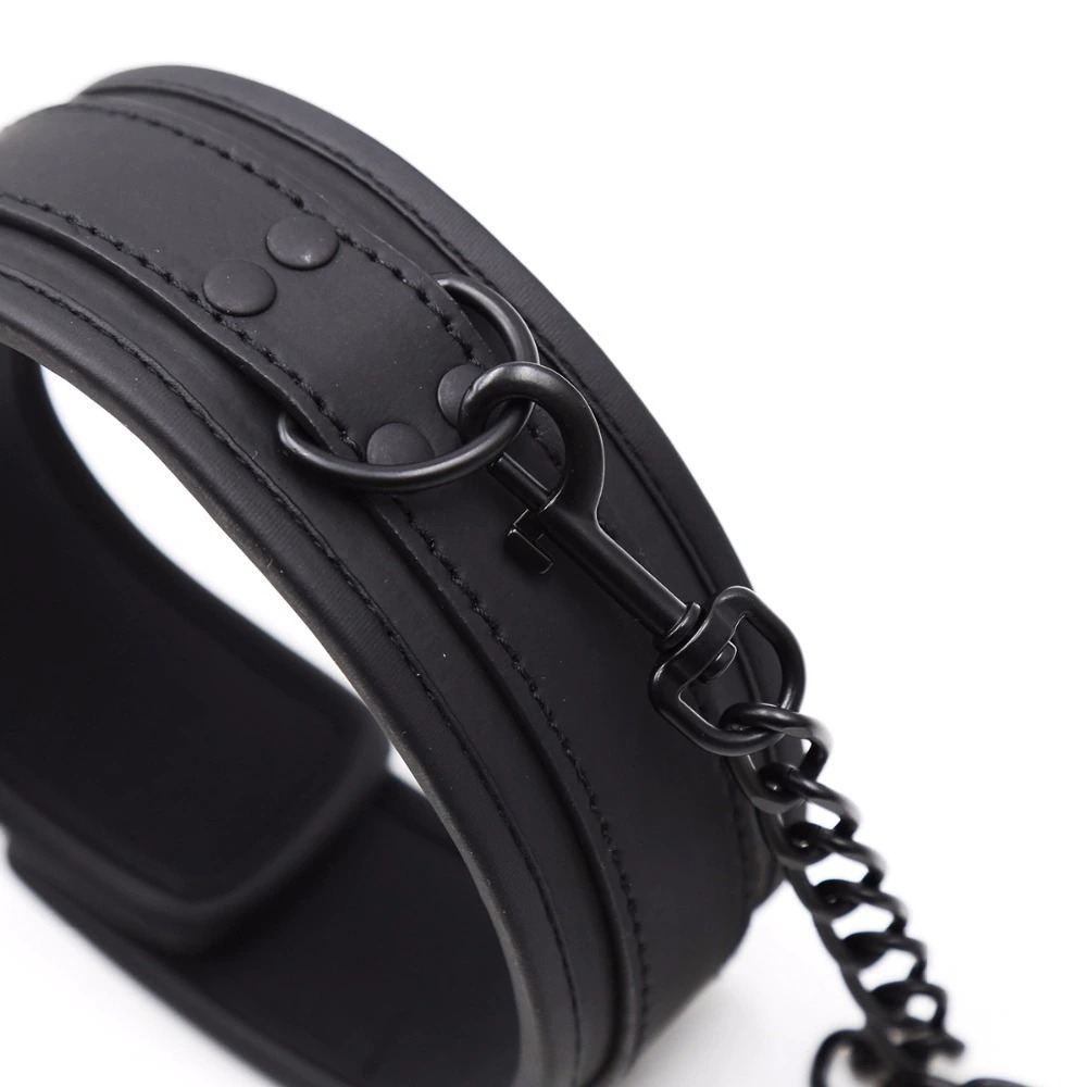Wrist Cuffs & Ankle Cuffs & Neck Collar Solid Black Set / PU Leather BDSM Bondage Accessories - EVE's SECRETS